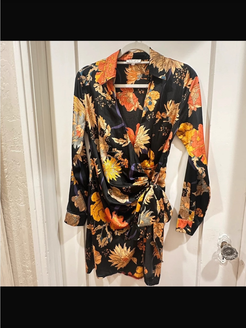 Blush Floral Button-Down Shirt in Black with Orange & Yellow Print